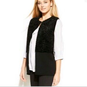Calvin Klein black sleeveless faux fur long sweater vest